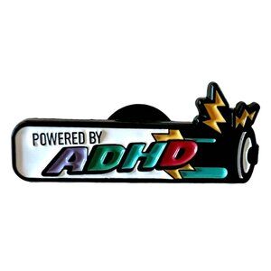 🧷🪫POWERED BY ADHD - Enamel Pin - Battery Shape on Black Backing